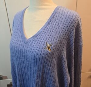 VTG Cotton Cable Knit V-Neck Embroidered Logo Periwinkle Blue XL Womens